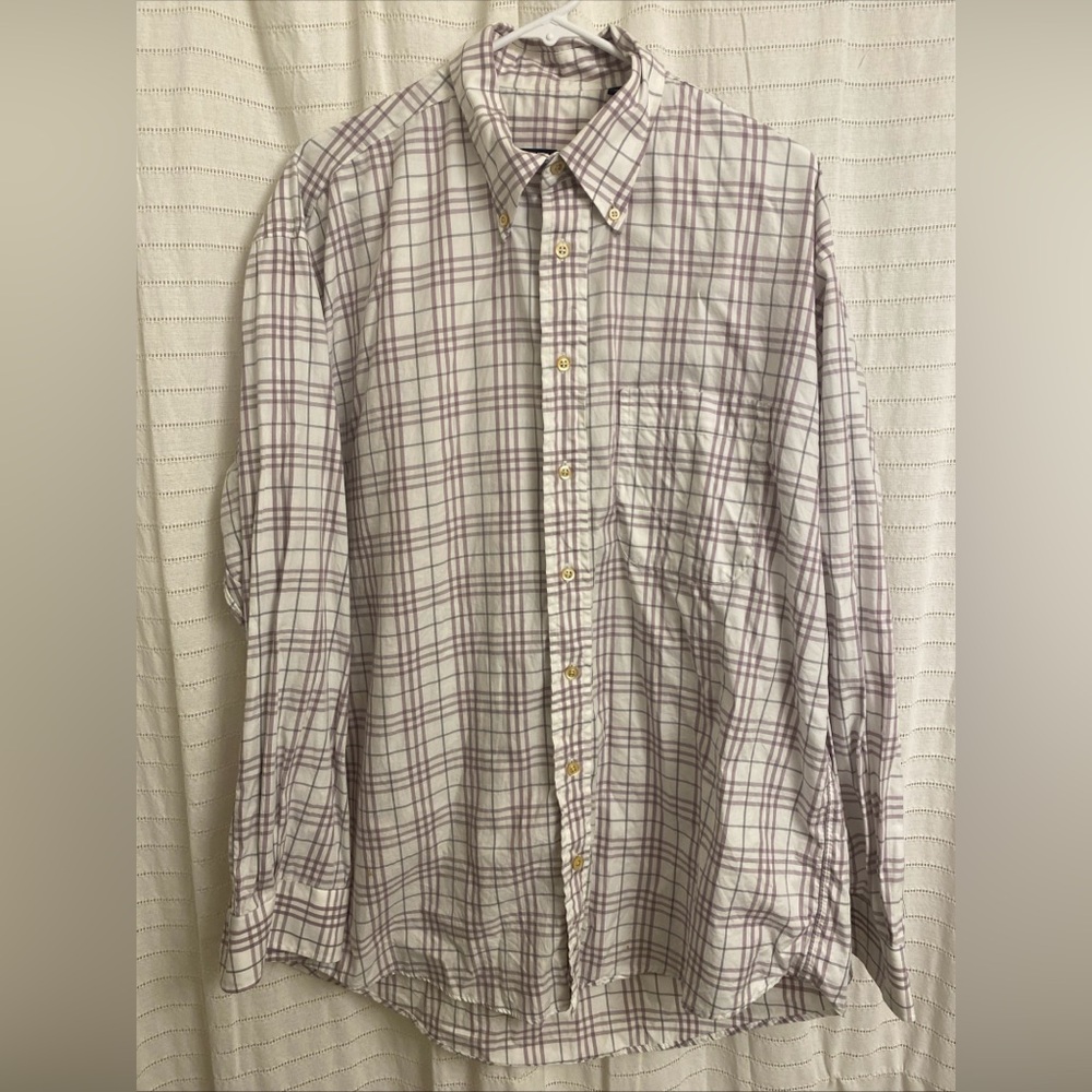 burberrys men shirt large button down White Purple Long Sleeve Preppy Formal